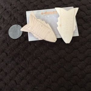 FINAL MARKDOWN carved wood fish clip on earrings